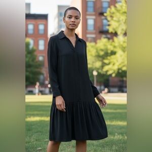 Kamalikulture x Norma Kamali Black Drop Waist V-Neck Collar Stretch Jersey — S